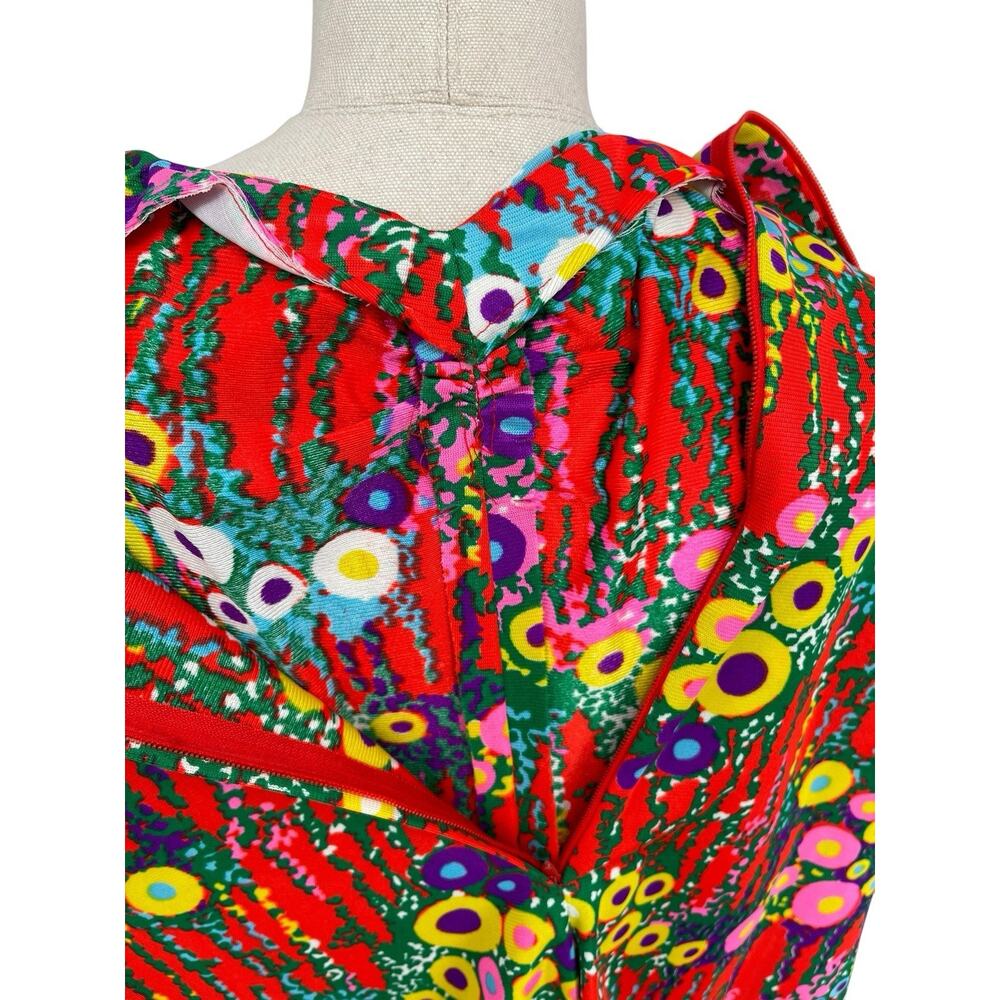 Vintage Flower Power Mini Dress Retro Floral Psychedelic Handmade 60s Size Small - Picture 12 of 14